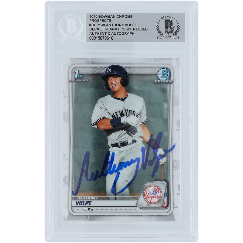 Anthony Volpe New York Yankees Autographed 2020 Bowman Chrome Prospects 1st Bowman #BCP-139 Beckett Fanatics Witnessed Authenticated Card
