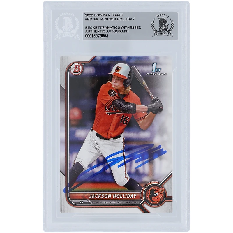 Jackson Holliday Baltimore Orioles Autographed 2022 Bowman Draft 1st Bowman #BD-168 Beckett Fanatics Witnessed Authenticated Card