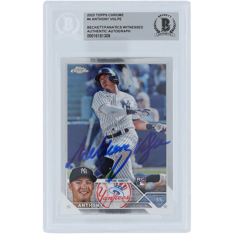 Anthony Volpe New York Yankees Autographed 2023 Topps Chrome #4 Beckett Fanatics Witnessed Authenticated Rookie Card