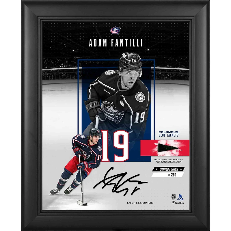 Adam Fantilli Columbus Blue Jackets Facsimile Signature Framed 11" x 14" Impact Collage with a Piece of Game-Used Puck - Limited Edition of 250