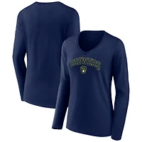 Women's Navy Milwaukee Brewers Logo Long Sleeve V-Neck T-Shirt