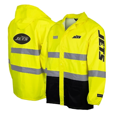 Men's Yellow New York Jets Hi-Vis Safety Waterproof Rainshell Full-Zip Hooded Jacket