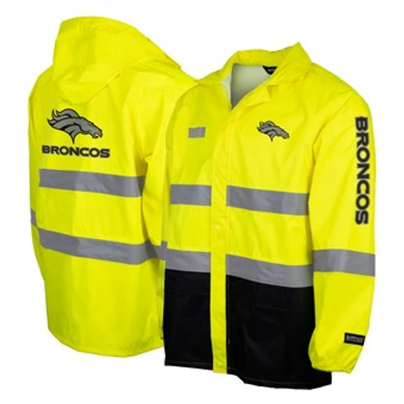 Men's Yellow Denver Broncos Hi-Vis Safety Waterproof Rainshell Full-Zip Hooded Jacket