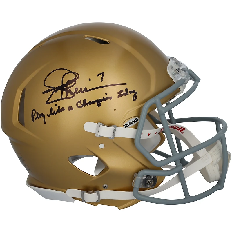 Joe Theismann Notre Dame Fighting Irish Autographed Riddell Speed Authentic Helmet with "Play Like a Champion Today" Inscription