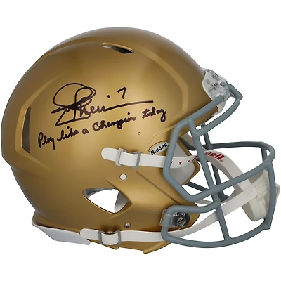Joe Theismann Notre Dame Fighting Irish Autographed Riddell Speed Authentic Helmet with "Play Like a Champion Today" Inscription