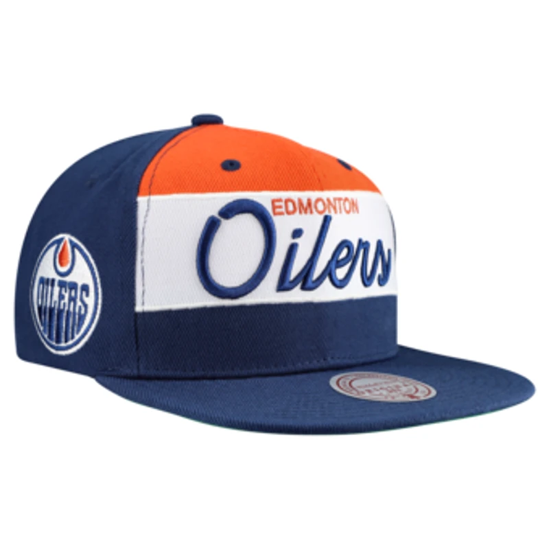 Men's Mitchell & Ness Royal Edmonton Oilers Retro Script Colorblock Snapback Hat