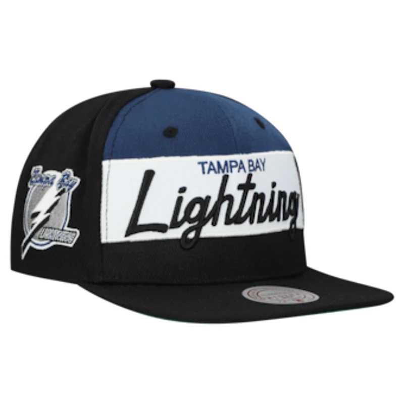 Men's Mitchell & Ness Black Tampa Bay Lightning Retro Script Colorblock Snapback Hat