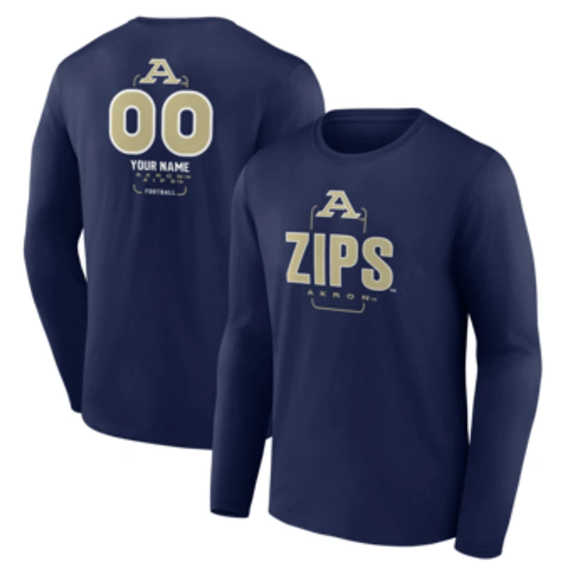 Men's  Navy Akron Zips Personalized Name & Number Midfielder Long Sleeve T-Shirt