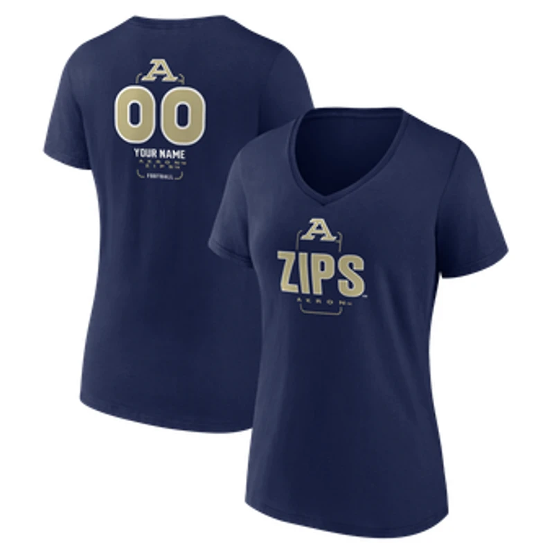 Women's Navy Akron Zips Personalized Name & Number Midfielder V-Neck T-Shirt