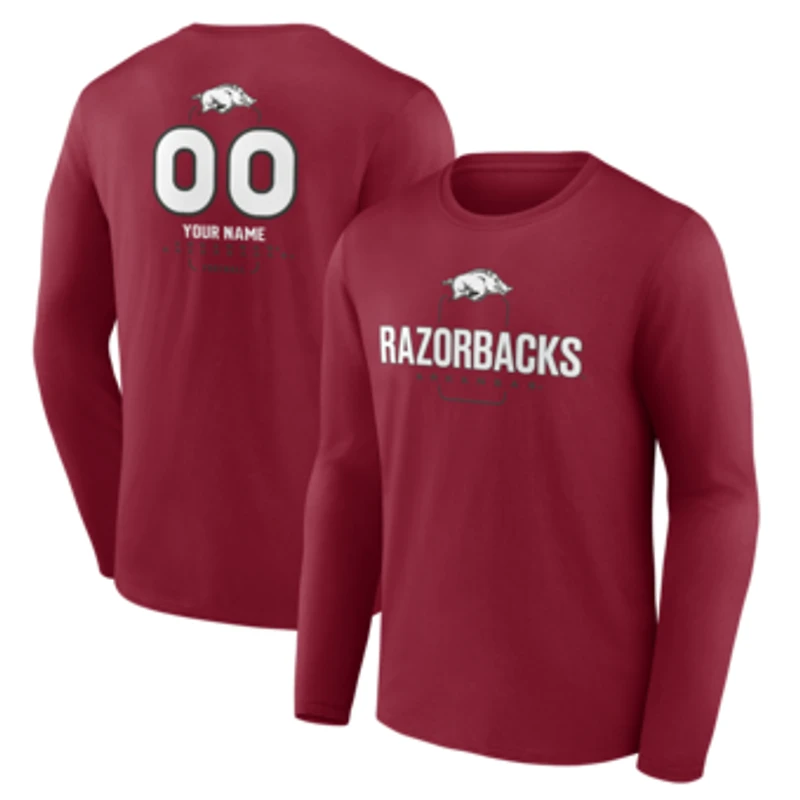Men's  Cardinal Arkansas Razorbacks Personalized Name & Number Midfielder Long Sleeve T-Shirt