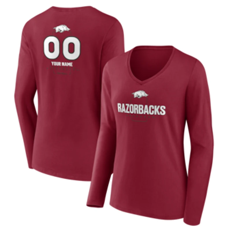 Women's Cardinal Arkansas Razorbacks Personalized Name & Number Midfielder Long Sleeve V-Neck T-Shirt