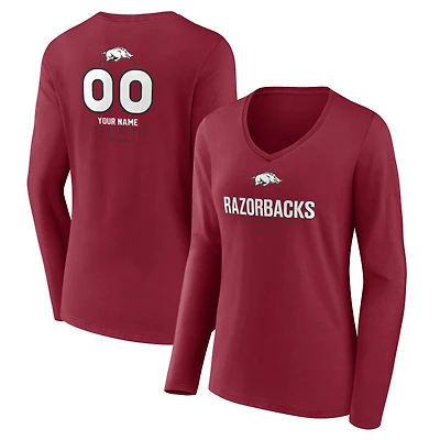 Women's Cardinal Arkansas Razorbacks Personalized Name & Number Midfielder Long Sleeve V-Neck T-Shirt