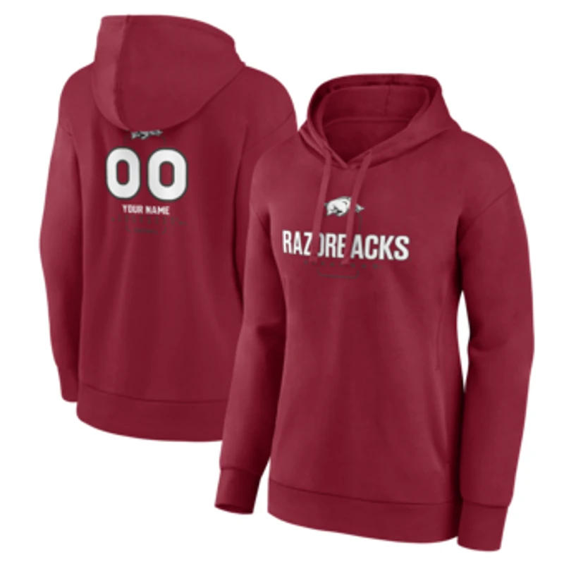 Women's Cardinal Arkansas Razorbacks Personalized Name & Number Midfielder Pullover Hoodie