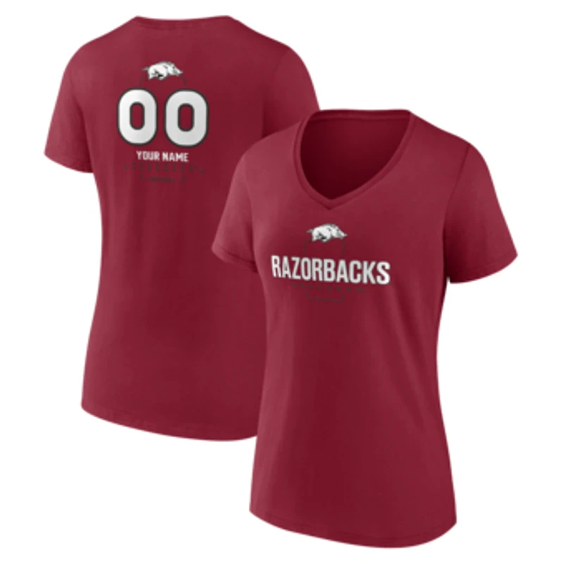 Women's Cardinal Arkansas Razorbacks Personalized Name & Number Midfielder V-Neck T-Shirt