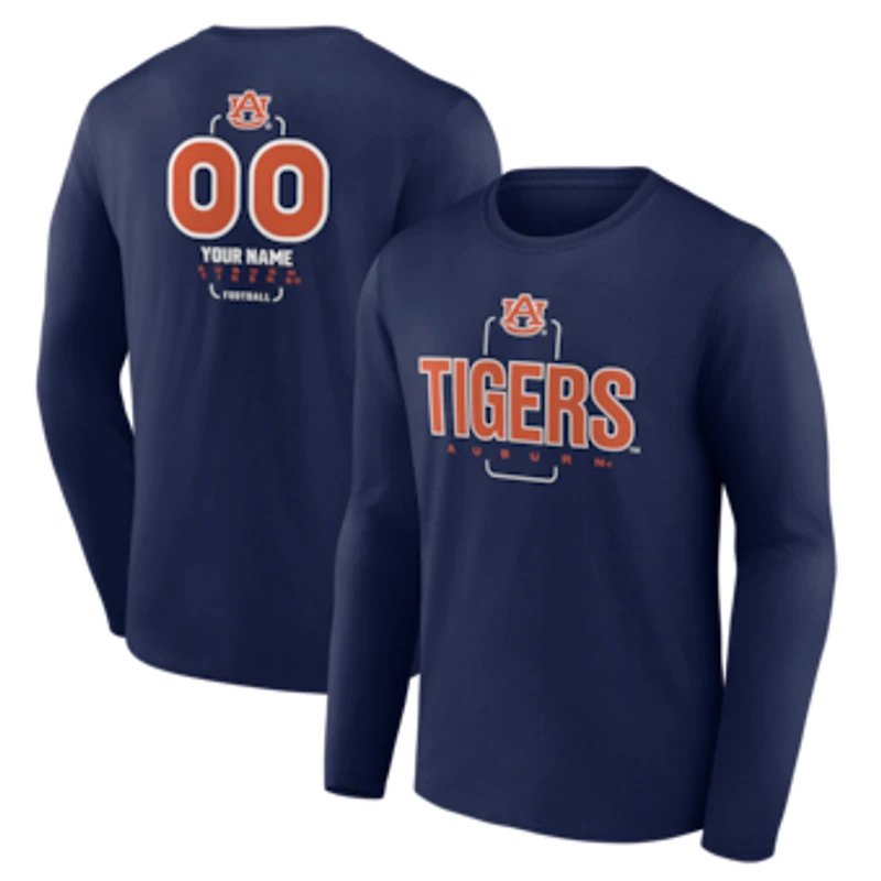 Men's  Navy Auburn Tigers Personalized Name & Number Midfielder Long Sleeve T-Shirt