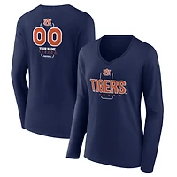Women's Navy Auburn Tigers Personalized Name & Number Midfielder Long Sleeve V-Neck T-Shirt