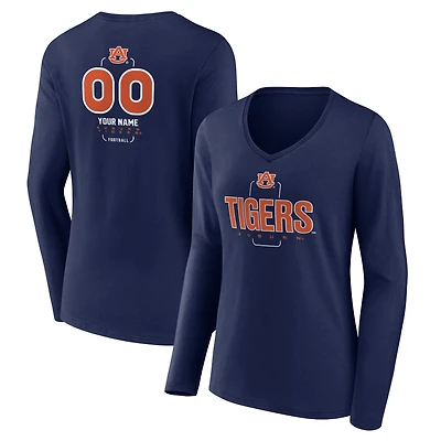 Women's Navy Auburn Tigers Personalized Name & Number Midfielder Long Sleeve V-Neck T-Shirt