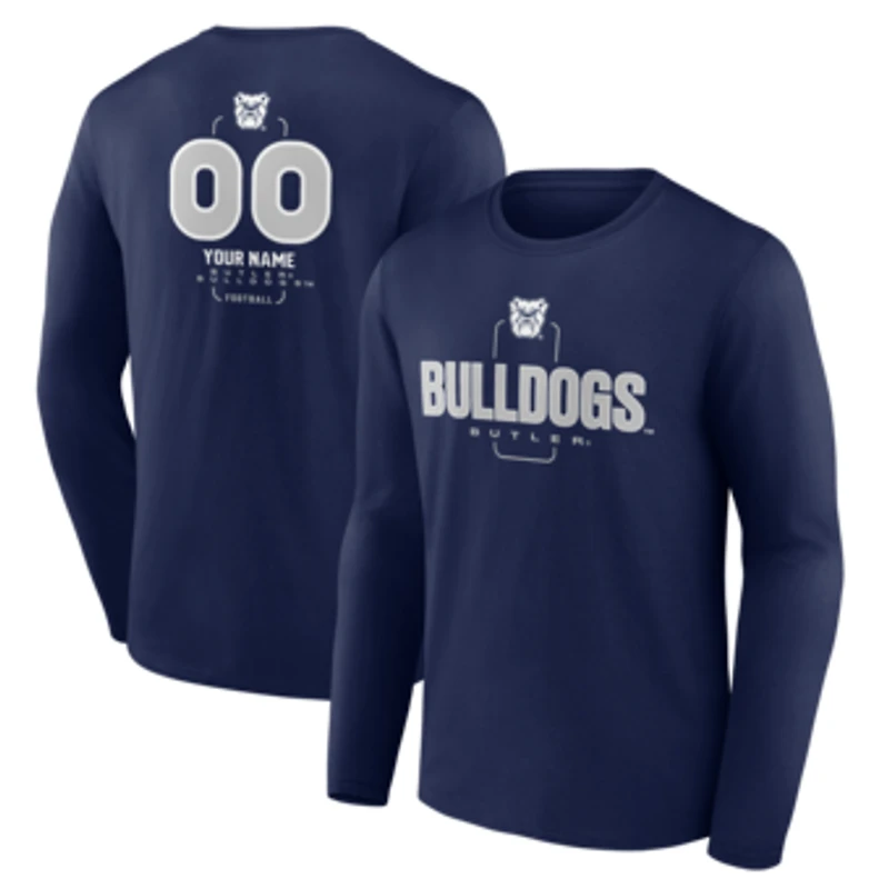Men's  Navy Butler Bulldogs Personalized Name & Number Midfielder Long Sleeve T-Shirt