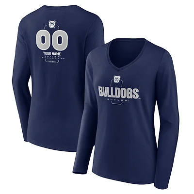 Women's Navy Butler Bulldogs Personalized Name & Number Midfielder Long Sleeve V-Neck T-Shirt