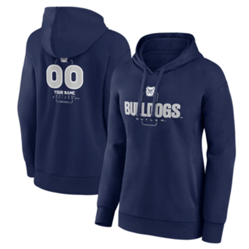 Women's Navy Butler Bulldogs Personalized Name & Number Midfielder Pullover Hoodie