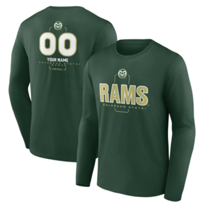 Men's  Green Colorado State Rams Personalized Name & Number Midfielder Long Sleeve T-Shirt