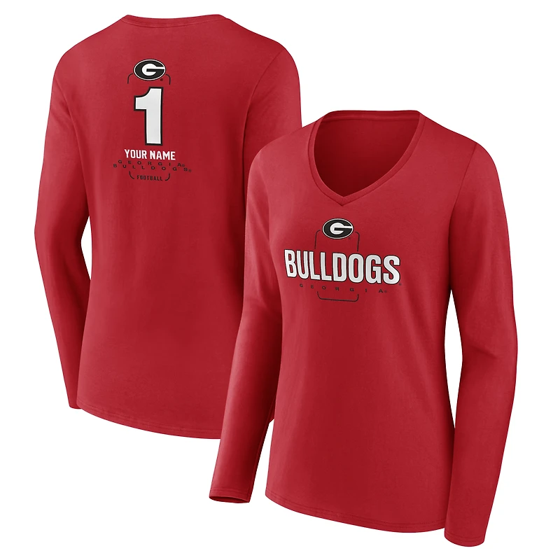 Women's Red Georgia Bulldogs Personalized Any Name Midfielder Long Sleeve V-Neck T-Shirt
