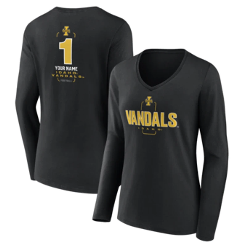 Women's Black Idaho Vandals Personalized Any Name Midfielder Long Sleeve V-Neck T-Shirt