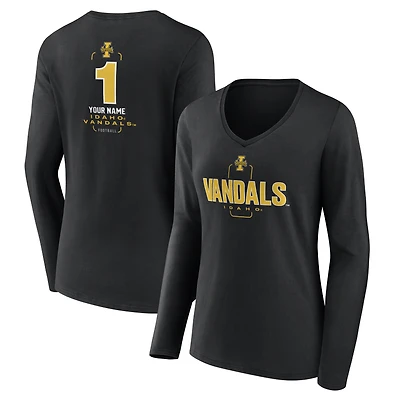 Women's Black Idaho Vandals Personalized Any Name Midfielder Long Sleeve V-Neck T-Shirt