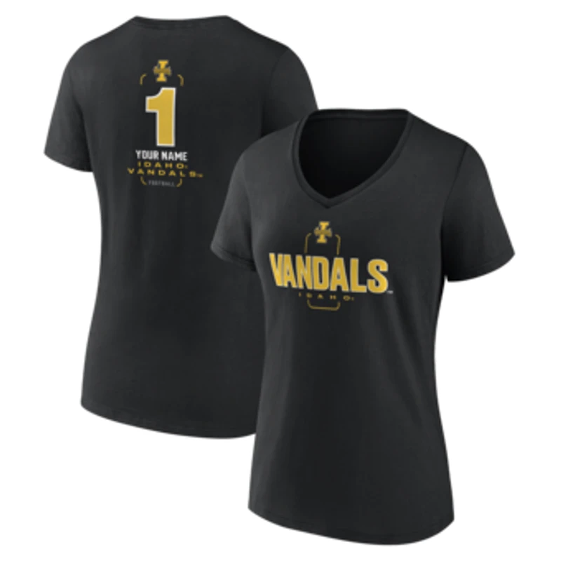 Women's Black Idaho Vandals Personalized Any Name Midfielder V-Neck T-Shirt