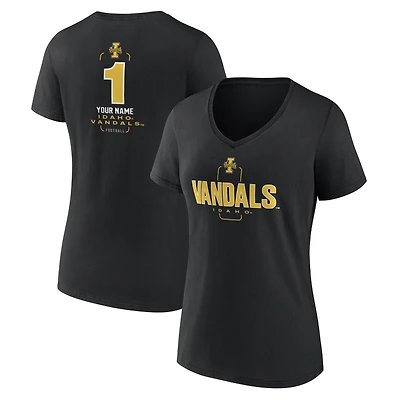 Women's Black Idaho Vandals Personalized Any Name Midfielder V-Neck T-Shirt