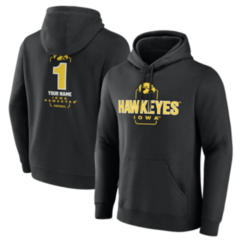 Men's  Black Iowa Hawkeyes Personalized Any Name Midfielder Pullover Hoodie
