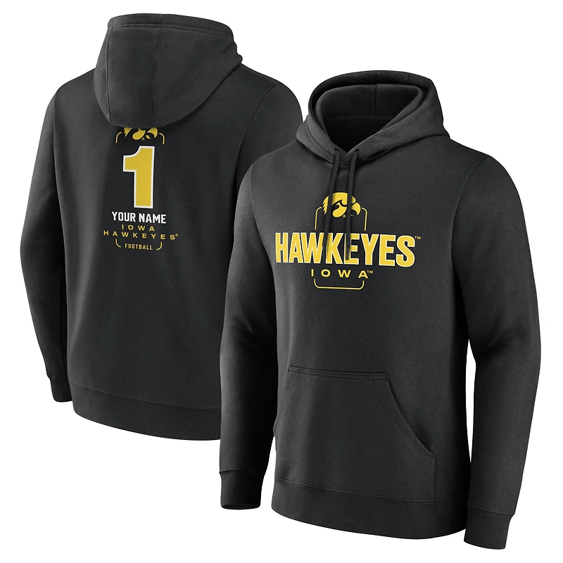 Men's Black Iowa Hawkeyes Personalized Any Name Midfielder Pullover Hoodie