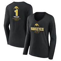 Women's Black Iowa Hawkeyes Personalized Any Name Midfielder Long Sleeve V-Neck T-Shirt