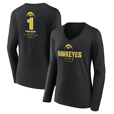 Women's Black Iowa Hawkeyes Personalized Any Name Midfielder Long Sleeve V-Neck T-Shirt