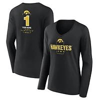 Women's Black Iowa Hawkeyes Personalized Any Name Midfielder Long Sleeve V-Neck T-Shirt