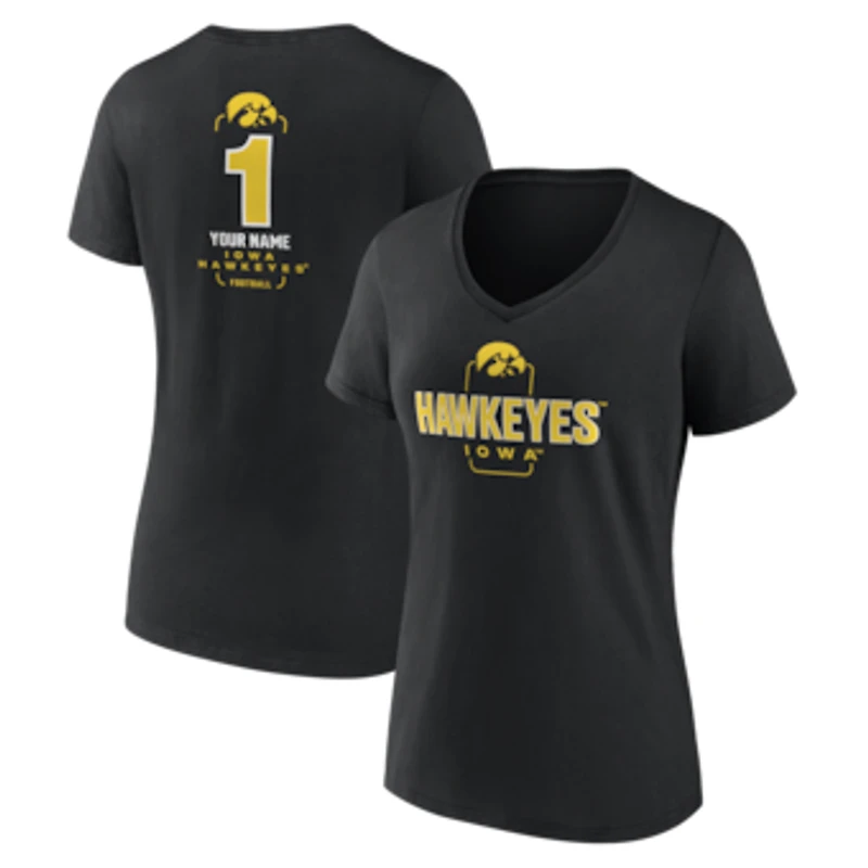Women's Black Iowa Hawkeyes Personalized Any Name Midfielder V-Neck T-Shirt