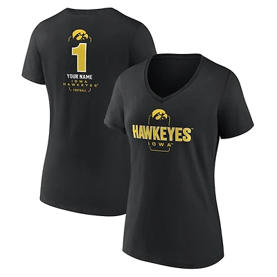Women's Black Iowa Hawkeyes Personalized Any Name Midfielder V-Neck T-Shirt