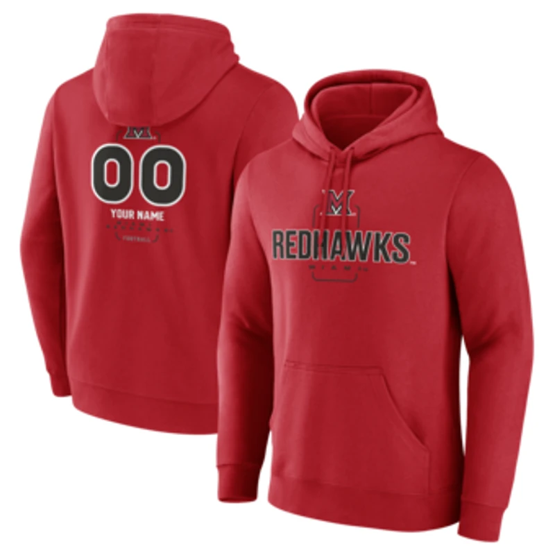 Men's  Red Miami University RedHawks Personalized Name & Number Midfielder Pullover Hoodie