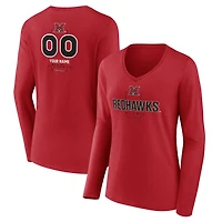 Women's Red Miami University RedHawks Personalized Name & Number Midfielder Long Sleeve V-Neck T-Shirt