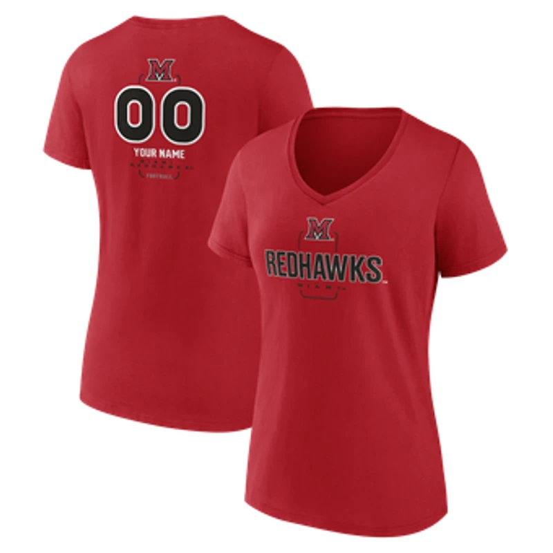 Women's Red Miami University RedHawks Personalized Name & Number Midfielder V-Neck T-Shirt