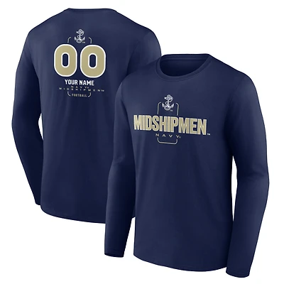 Men's  Navy Navy Midshipmen Personalized Name & Number Midfielder Long Sleeve T-Shirt