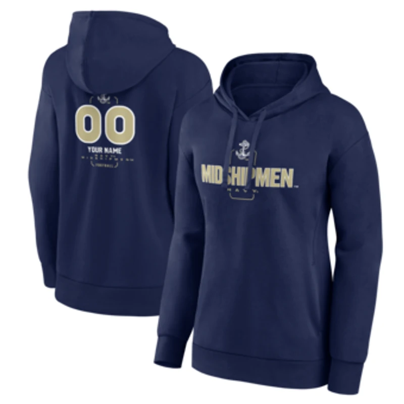 Women's Navy Navy Midshipmen Personalized Name & Number Midfielder Pullover Hoodie