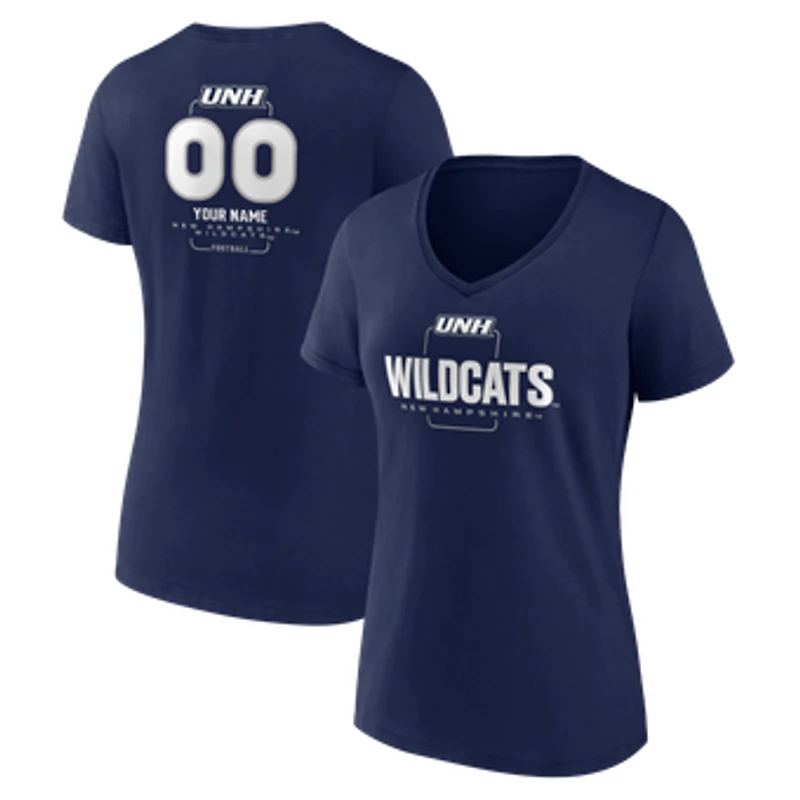 Women's Navy New Hampshire Wildcats Personalized Name & Number Midfielder V-Neck T-Shirt