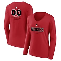 Women's Red Northeastern Huskies Personalized Name & Number Midfielder Long Sleeve V-Neck T-Shirt