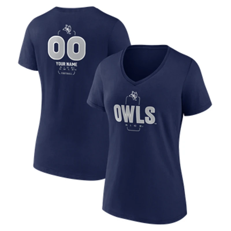 Women's Navy Rice Owls Personalized Name & Number Midfielder V-Neck T-Shirt