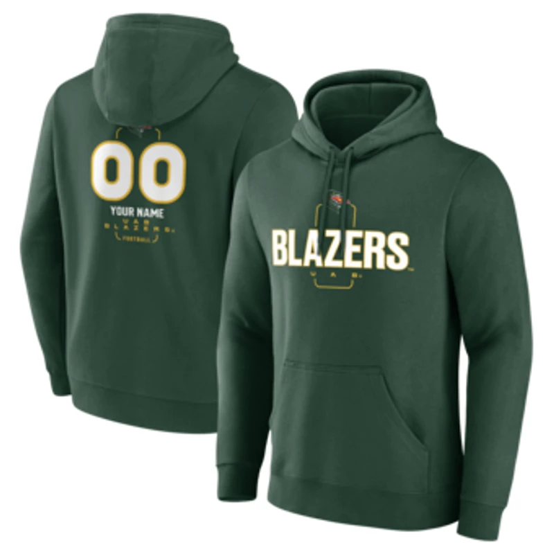 Men's  Green UAB Blazers Personalized Name & Number Midfielder Pullover Hoodie