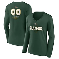 Women's Green UAB Blazers Personalized Name & Number Midfielder Long Sleeve V-Neck T-Shirt