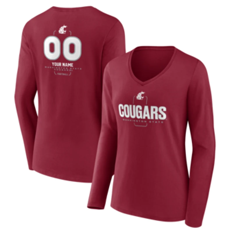 Women's Crimson Washington State Cougars Personalized Name & Number Midfielder Long Sleeve V-Neck T-Shirt