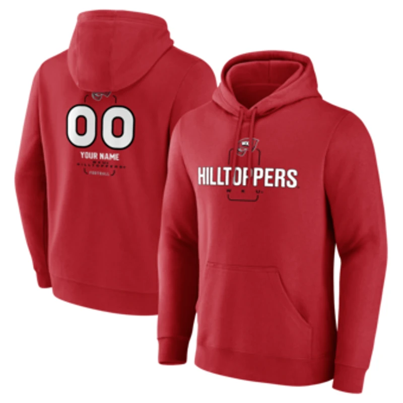 Men's  Red Western Kentucky Hilltoppers Personalized Name & Number Midfielder Pullover Hoodie