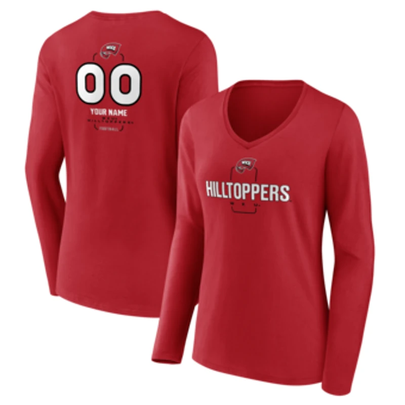 Women's Red Western Kentucky Hilltoppers Personalized Name & Number Midfielder Long Sleeve V-Neck T-Shirt